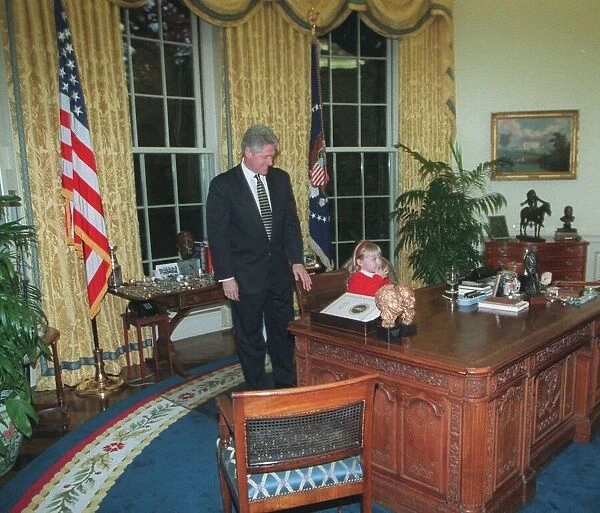 Bill Clinton President of the United States in the White House with Catherine Hamill aged