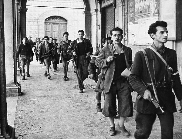 Italian partisans in Cesena. A party of Italian patriots passing through