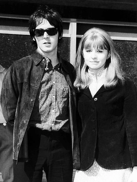 Jane Asher actress with Paul McCartney singer pictured at Heathrow airport. May 1967