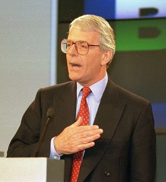 John Major seen here at the Conservative Party morning press conference at party