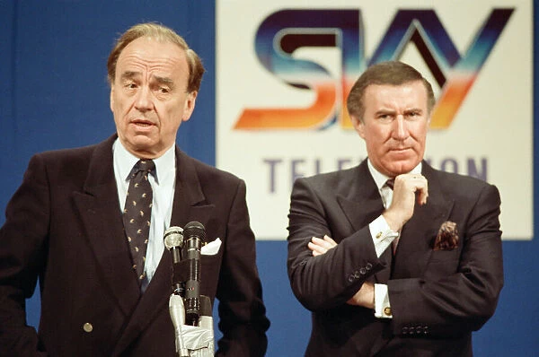 The launch of Sky TV. Rupert Murdoch and Andrew Neil. 5th February 1989