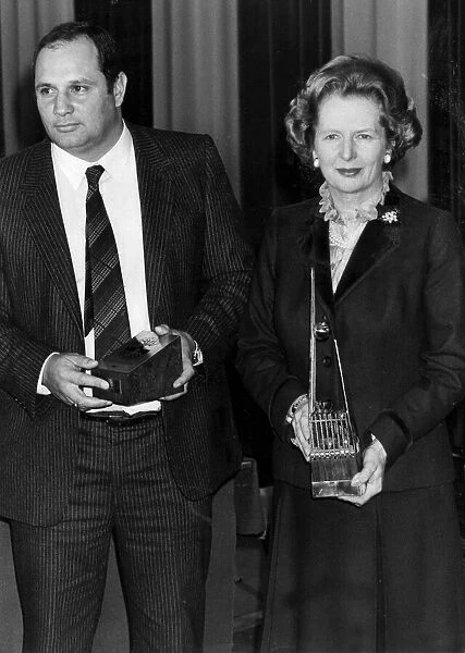 Margaret Thatcher and Eddie Shah receiving awards - October 1984