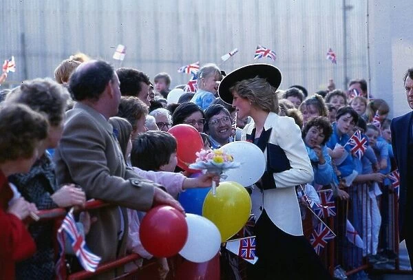 Princess Diana talks to crowds as she arrives at Yarrow Shipbuilders Ltd in Scotstoun