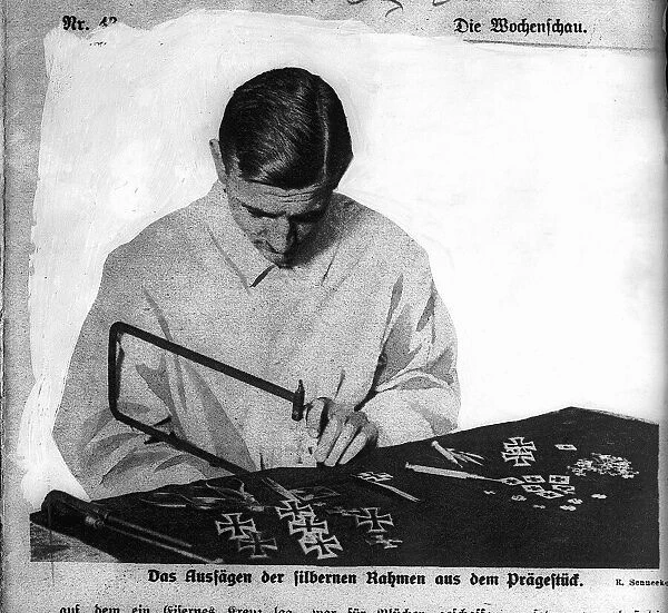 World War One. Making Iron Cross medals October 1914 in Germany