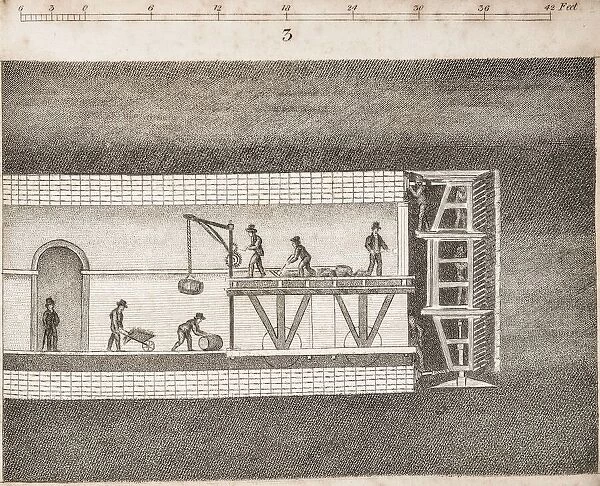 The Thames Tunnel, shield and brick layers, 1827