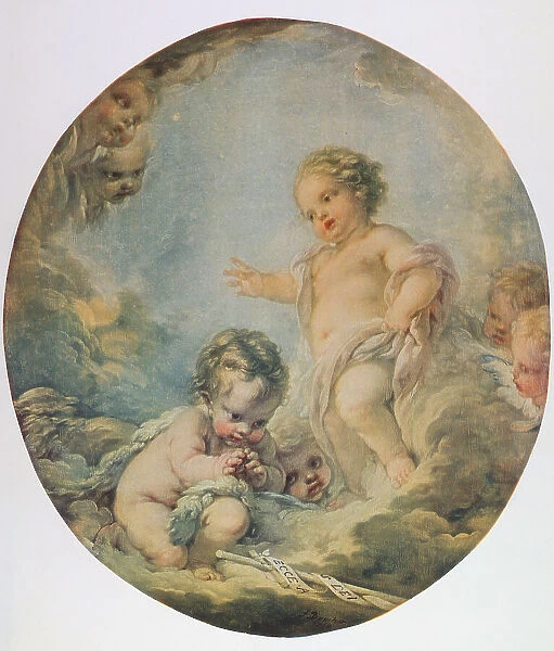 Baby Jesus and the infant St. John; painting by Francois Boucher. Uffizi Gallery, Florence