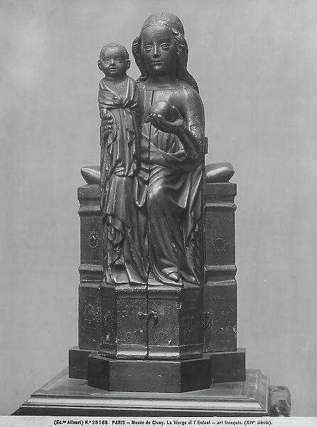 French school statue depicting the Madonna with Child, preserved in the Muse National du Moyen ge, Thermes et htel de Cluny, Paris