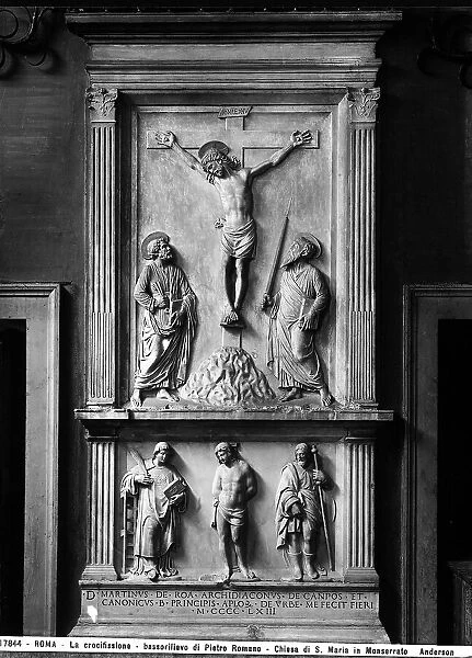 Renaissance high relief depicting the Crucifixion, preserved in the Church of S. Maria in Monserrato, Rome