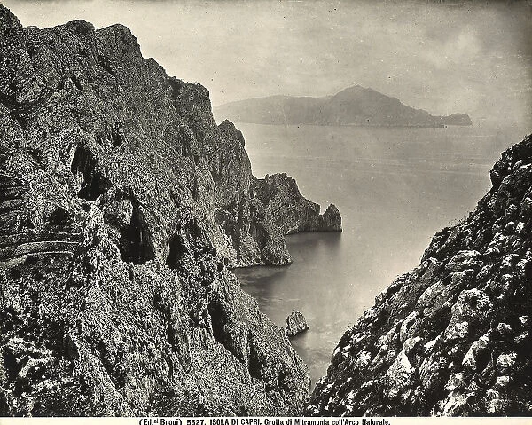 View of the Mitramonia grotto, with its natural arch, on the island of Capri