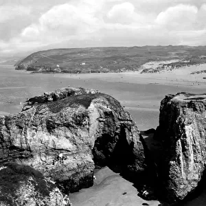 Perranporth Rocks and Beach, Cornwall, 1928