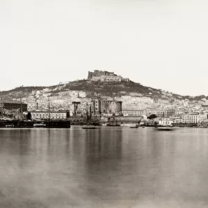 19th century vintage photograph: view of Napoli, Naples from the Mediterranean Sea