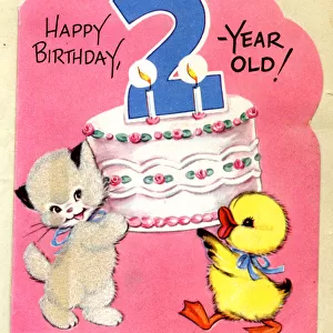 2nd Birthday Card, Kitten and Duckling