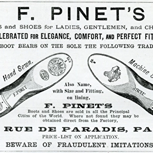 Advert for Pinets footwear in Paris 1887