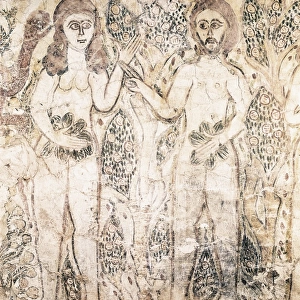 Adam and Eve. 10th c. Coptic art. Fresco. EGYPT