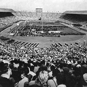 American Olympic athletes march round Wembley Stadium, 1948