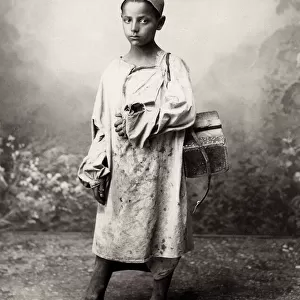 Barefoot shoeshine boy, North Africa, possibly Egypt c. 1880s