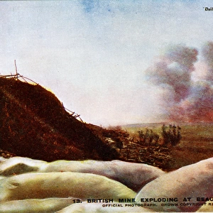 British mine exploding at Beaumont Hamel, France, WW1