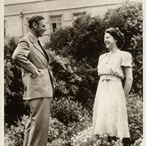 British King George VI with Princess Elizabeth - laughter