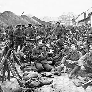 British troops resting in a French village during WW1