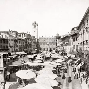 c. 1880s Italy - Verona Piazza Erbe market
