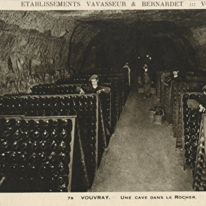 A cave carved out of rock to store Champagne in France
