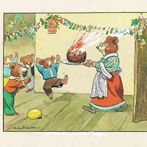 Children, Bears, Postcard, Plum Pudding