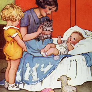 Children and kitten