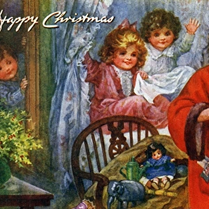 Children see Santa filling their stockings