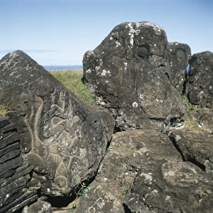 CHILE. VALPARAISO. Petroglyphs depicting the
