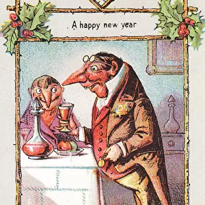 Two Cock Robins on a Christmas and New Year card