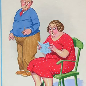 Comic postcard, Couple with uncles letter