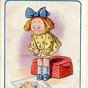 Comic postcard, Girl unhappy with artists portrait Date: 20th century