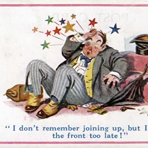 Comic postcard, Man with sore head, WW1 Date: circa 1918