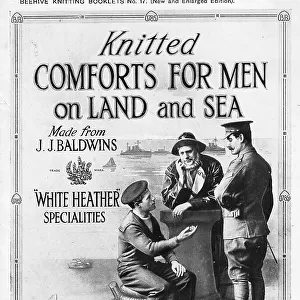 Front cover of Beehive knitting pattern booklet for men's socks, hats, balaclavas etc, for Royal Navy and Merchant Navy sailors and for the Army Date: 1918