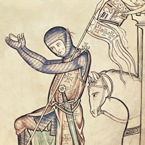 Crusader knight praying. Manuscript of the 12th