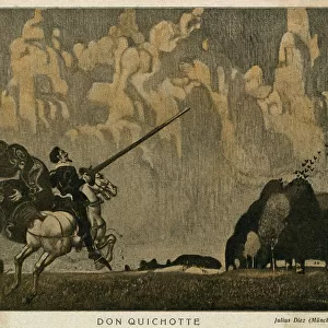 Don Quixote on horseback with his lance