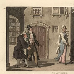 English gentleman and bookseller staring at a young beauty