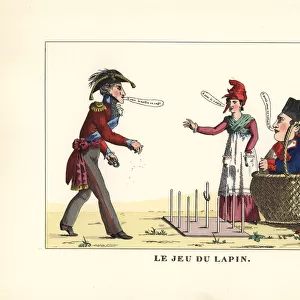 The fairground game of quoits or hoopla, jeu du lapin