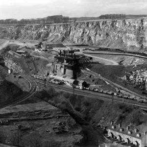 General view of the limestone quarry near Buxton, Derbyshire, England