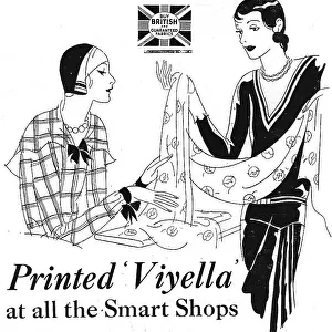 Illustration of two ladies examing Vyella fabric Date: 1929