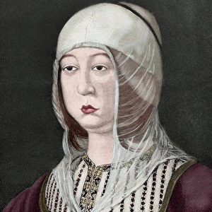 Isabella I of Castile (1451-1504). Engraving. Colored