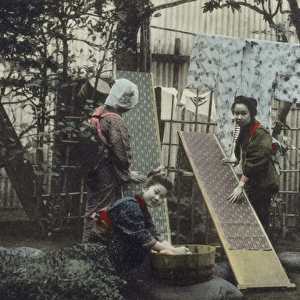 Japanese Women washing fabric