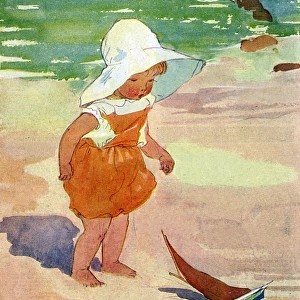 Little girl at seaside with toy boat by Muriel Dawson