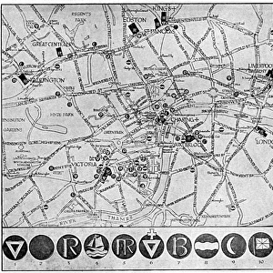 Map of YMCA shelters around London during WW1