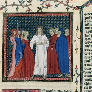 Miniature depicting a couple being married by a clergyman. B