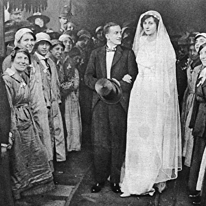 Munition workers guard of honour at Percy wedding, WW1