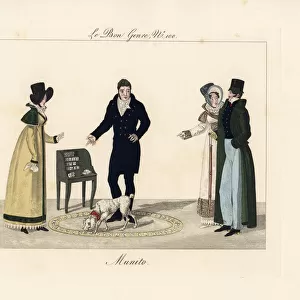 Munito the wonder dog performing card tricks, 1815