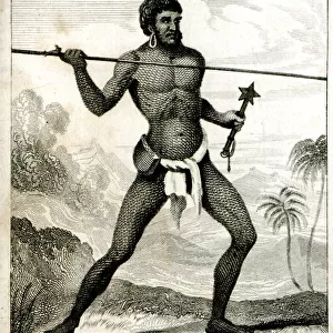 A Native of New Caledonia throwing a spear - 19th century