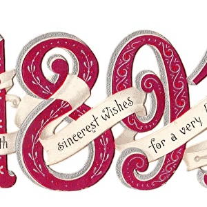 New Year card with the year 1891 in cutout form
