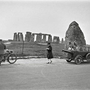 People on the road near Stonehenge, Wiltshire